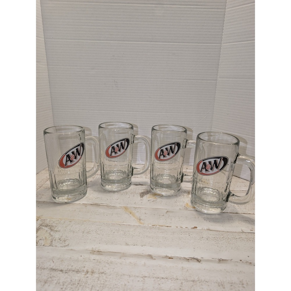 A&W Root Beer Mugs Set of 4 Vintage Heavy Glass, 6-inch Tall